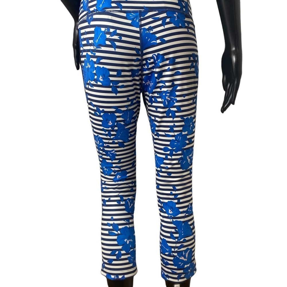 Kate Spade Floral Crop Leggings. Blue White stripes Sz M - Picture 2 of 16